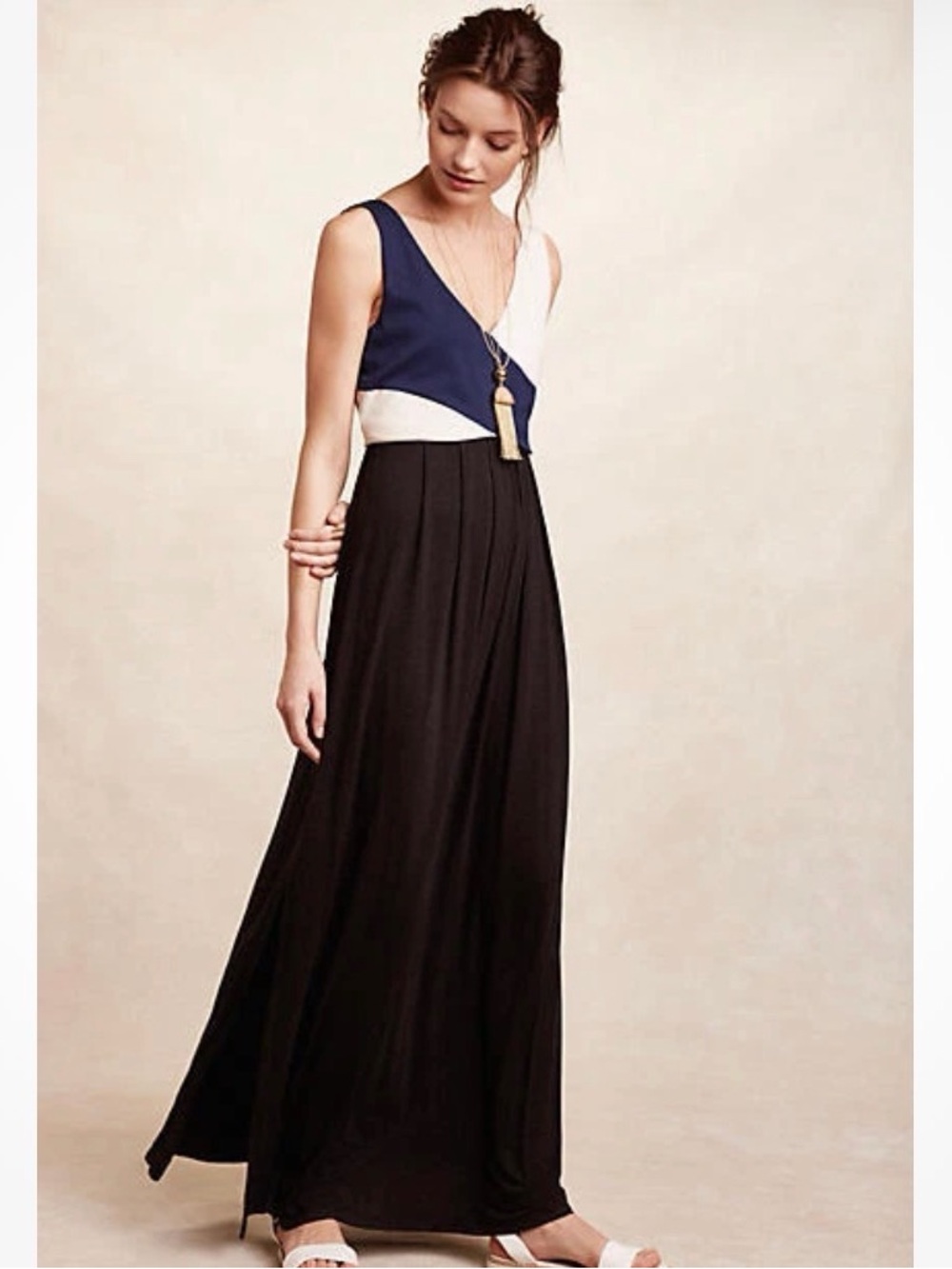 Anthropologie Maeve Black Elysian Maxi Dress Medium Summer Beach Colorblock